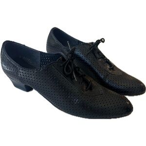 Vintage Tic Tac Toes Black Perforated Kitten Heels lace up shoes 7N